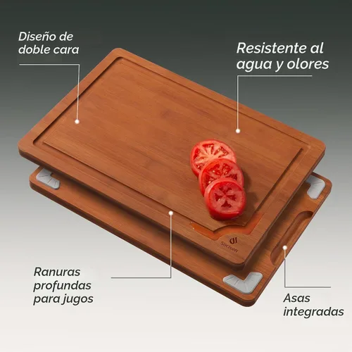 Vista 4 de Tabla de cortar de bambú extra grande con pies antideslizantes y tabla de cortar de madera para cocina con ranura de jugos para carne, verduras