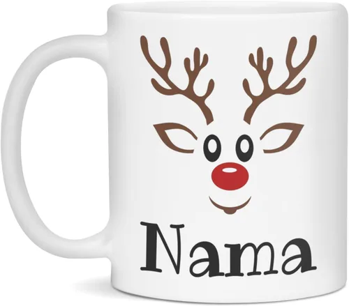 Vista 3 de Taza de café de cacao caliente de Navidad con renos para Nama, 15 onzas, color blanco