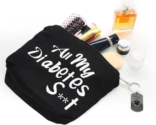 Vista 5 de Regalos para diabéticos All My Diabetes Divertida bolsa de viaje para diabéticos + llavero diabético Regalo personalizado suministros