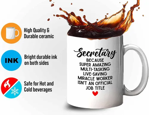 Vista 4 de Bubble Hugs Taza de café Secretaria de 11 onzas, color blanco, secretaria porque súper multitarea, oficina de compañero de trabajo, secretario