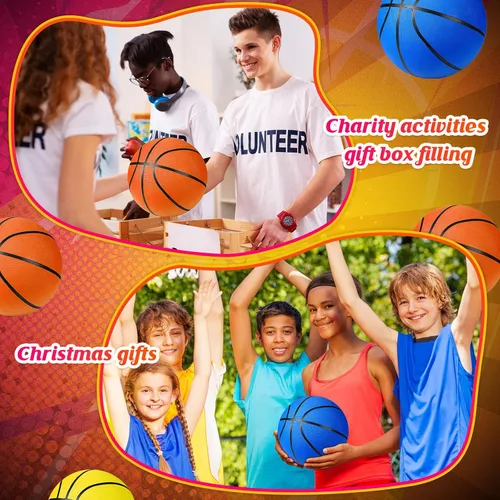 Vista 6 de HyDren Paquete de 6 pelotas de baloncesto de goma de tamaño oficial con bomba a granel para niños, jóvenes, adultos, pelotas de canasta