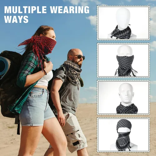 Vista 5 de 8 unidades de bufanda táctica Shemagh militar del desierto para la cabeza árabe para hombres y mujeres, envoltura árabe keffiyeh con borlas