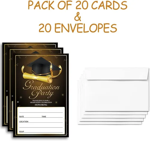 Vista 5 de FujLoy 20 tarjetas con sobres, invitaciones para fiestas de graduación 2025, 2025 universidad, escuela secundaria, celebración de graduación 005