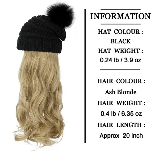 Vista 4 de AynnQueen - Gorro de invierno con extensiones de cabello desmontables para mujer.
