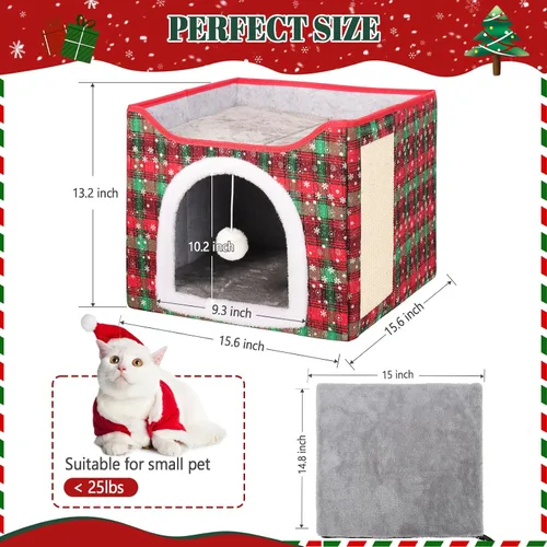 Vista 7 de Cama Térmica para Gatos de Interior, Casa Plegable para Gatos con Almohadilla Térmica Extraíble para Gatos y Perros Pequeños, Cama Cubierta