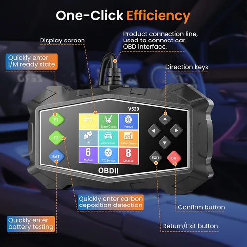 Vista 3 de Herramienta de diagnóstico escáner OBD2, lector de códigos para luz de verificación del motor con prueba de batería, sistema EVAP (modo 8), sensor