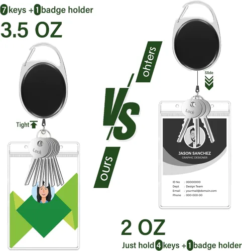 Vista 4 de 2 llaveros retráctiles, clip de carrete de mosquetón resistente, soporte para insignia con cordón, soportes retráctiles para insignias con cable