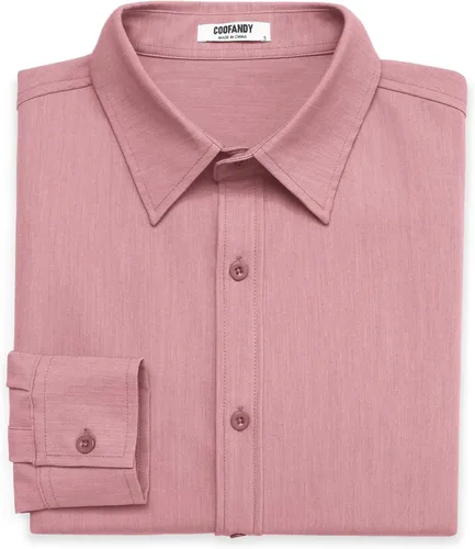 Vista 38 de COOFANDY Camisa de vestir casual de mezclilla con botones y manga larga para hombre