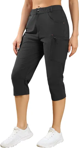 Vista 3 de Panmouo Pantalones tipo cargo para mujer, pantalones capri ligeros, de secado rápido, transpirables, capris