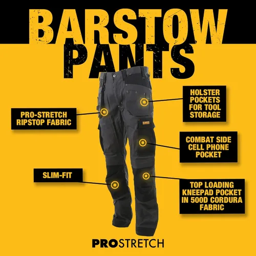 Vista 2 de DEWALT Barstow Pro-Stretch para hombre, ajuste delgado, bolsillo con funda, pantalones de trabajo