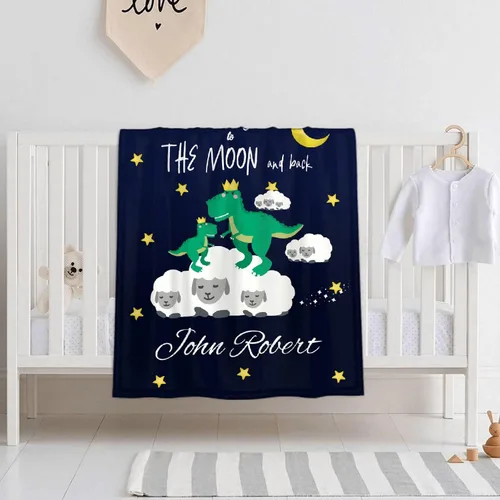 Vista 63 de Manta de regalo personalizada de dinosaurio con nombre para niñas, niños, recién nacidos, dinosaurio, manta personalizada para envolver al bebé