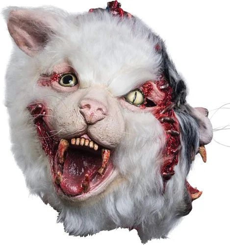 Vista 2 de Ghoulish Productions CT 085 - Máscara de látex de doble cabeza de gato máscara de látex de cabeza blanca máscara de látex de gato con cabeza gris