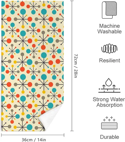 Vista 2 de Mid Century Fifties - Juego de 2 toallas de mano modernas atómicas retro para baño, suaves, absorbentes, amarillas, para baño, cocina, playa, spa