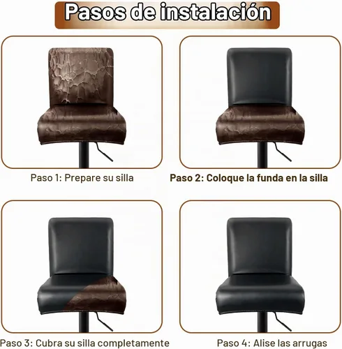 Vista 7 de Fundas de Cuero PU para Taburete de Bar con Respaldos, Paquete de 2 Fundas Elásticas Impermeables para Sillas de Taburete de Bar, Fundas Lavables