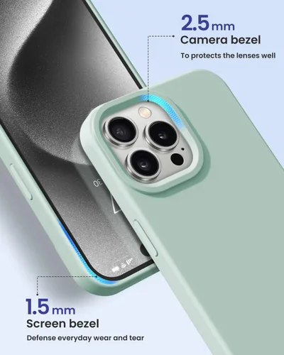 Vista 3 de Funda de silicona líquida delgada para iPhone 15 Pro, funda protectora a prueba de golpes de 6.1 pulgadas, protección antiarañazos contra caídas