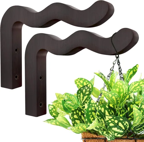 Vista 10 de Colgador de plantas de macramé, macetas colgantes de pared para plantas de interior, ganchos de madera para macetas al aire libre, carillón