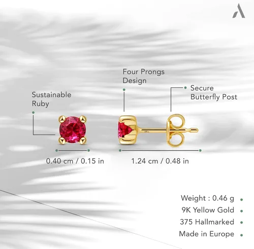 Vista 5 de Amberta Allure - Aretes de tuerca de oro amarillo de 9 quilates para mujer