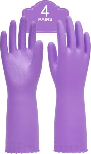 Vista 10 de PACIFIC PPE 4 pares de guantes de limpieza reutilizables para lavavajillas, hogar, cocina, forro de algodón, azul, talla S