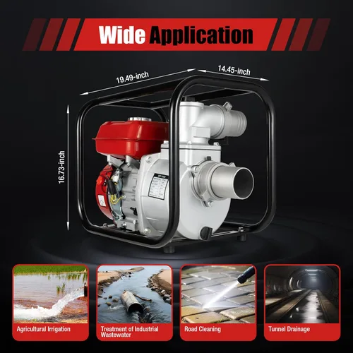 Vista 4 de Bomba de agua portátil con motor de gasolina de 7.5 HP 3KW 3600-Rpm de 3 pulgadas, caudal de 60m3/h Bomba de transferencia de agua semi-basura