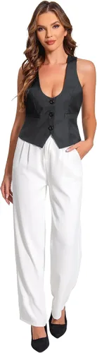 Vista 6 de V VOCNI Chaleco de traje para mujer, chaleco vintage steampunk, elegante, casual, con espalda cruzada
