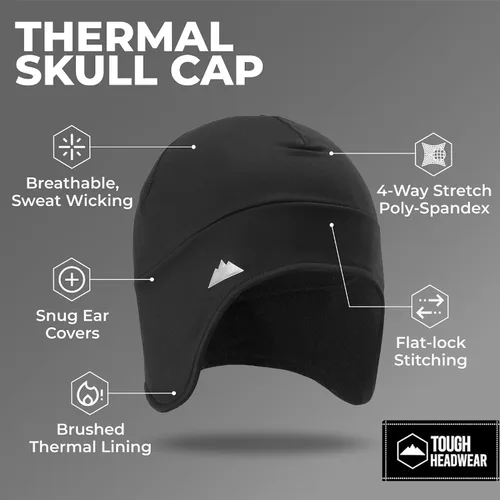 Vista 23 de Tough Headwear Gorras térmicas para casco para hombre, para invierno, gorra de casco y gorras de ciclismo para correr, esquiar, deportes de invierno