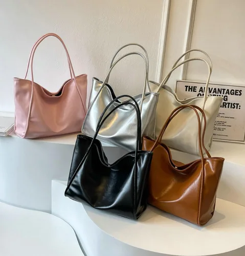 Vista 7 de Bolso de mano para mujer, bolso de hombro, bolso de mano de poliuretano suave, bolso de hombro grande a la moda, bolso de mano con asa superior