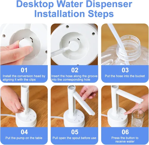 Vista 7 de Latedaux - Dispensador de botellas de agua eléctrica de escritorio de doble uso, de 5 galones, carga USB tipo C, bomba automática de botella de agua