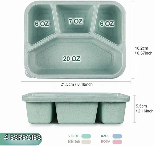 Vista 6 de Contenedores de preparación de comidas de 40 onzas con 4 compartimentos, 8