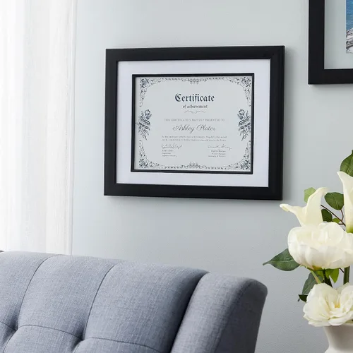 Vista 3 de Studio Décor - Marco de documentos negro de 8.5 x 11 pulgadas con paspartú, para mostrar diplomas, certificados y documentos, incluye accesorios