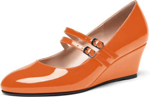 Vista 9 de SHOWFOREST Zapatos de tacón bajo con hebilla de punta redonda para mujer, con correa ajustable y correa ajustable, 2 pulgadas Beige