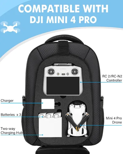 Vista 2 de PEKREWS - Funda para DJI Mini 3 / Mini 4 Pro, para RC 2, controlador RC-N3/N2/N1 Fits 15.6'' Laptop, Expandable 30 L Drone Backpack, Waterproof
