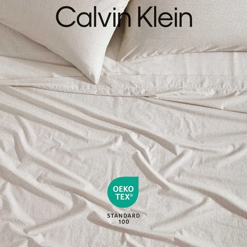 Vista 7 de Calvin Klein - Juego de sábanas de tamaño Queen, sábanas refrescantes frescas y a medida con un tacto de percal de algodón naturalmente suave
