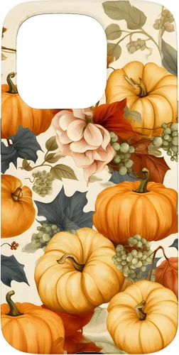 Vista 14 de Funda de estilo vintage para iPhone 16 con hojas de otoño y calabazas