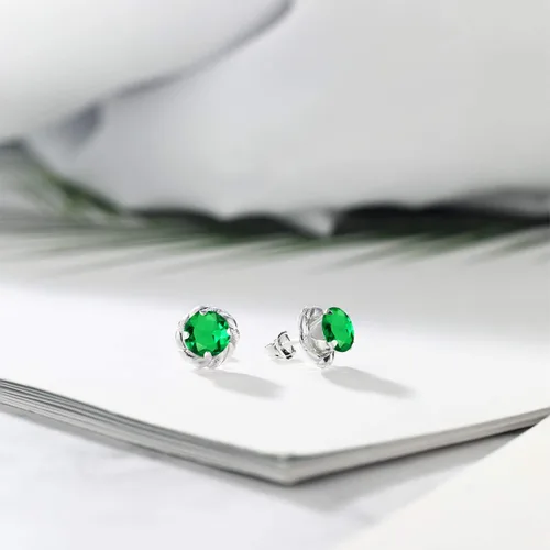 Vista 85 de Gem Stone King Aretes de plata de ley 925 de 0.236 in con piedra natal redonda para mujer