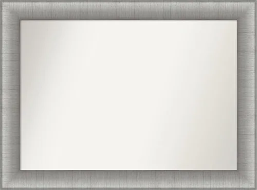 Vista 70 de Amanti Art Espejo de baño plateado para sobre el fregadero, 28 x 37 pulgadas, elegante espejo rectangular de peltre cepillado, marco de madera