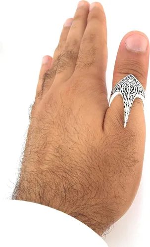 Vista 4 de Fang Gothic Biker Retro Genuino Sólido 925 Stelring Plata Turca Hecho a Mano Lujo Anillo Pulgar Hombre