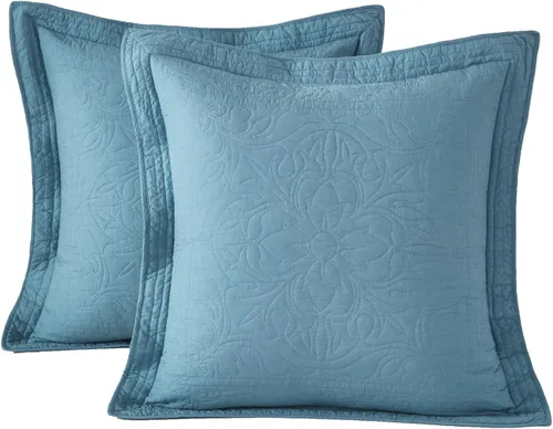 Vista 17 de WINLIFE Funda de almohada acolchada 100% algodón con estampado floral tamaño estándar (azul bebé)