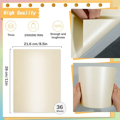 Vista 2 de 36 hojas de cartulina brillante crema, papel de cartulina metálica de 8.5 x 11 pulgadas, cubierta de 92 libras, papel marfil perlado de doble cara