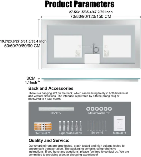 Vista 7 de Espejo LED para baño, espejo rectangular LED HD con 8 colores retroiluminados regulables + 3 colores frontales, control táctil, antivaho, función
