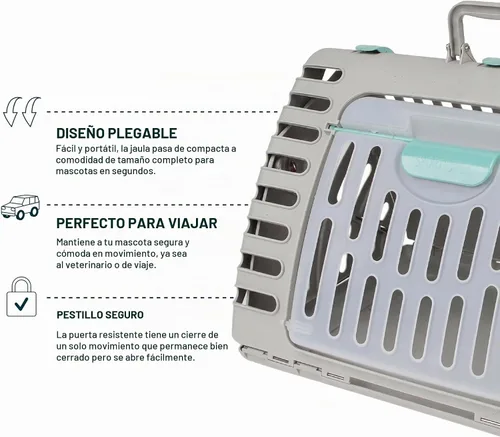 Vista 4 de SPORT PET Designs - Transportador plegable de viaje para gatos - Colección de transportador plegable de plástico con puerta frontal, cama