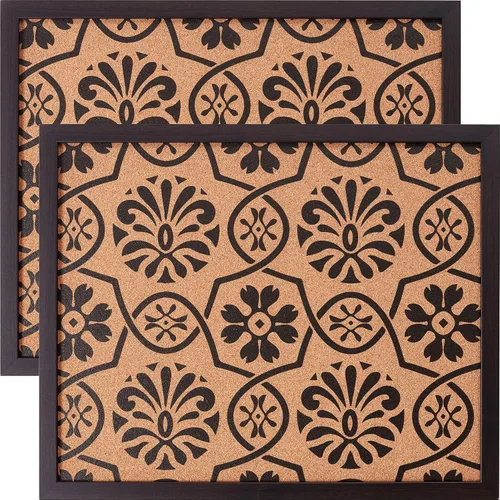 Vista 12 de Craig Frames Tablón de anuncios decorativo de corcho, 18.5 x 23 pulgadas, marco negro con patrón de flor de lis, juego de 2