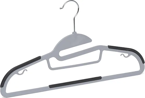 Vista 3 de Amazon Basics Perchas de plástico con revestimiento de goma antideslizante que ahorran espacio con gancho giratorio de 360°, delgado, gris, paquete