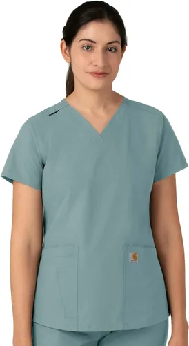 Vista 17 de Carhartt Scrubs C12110, camiseta de mujer Force® Cross-Flex de ajuste moderno con cuello en V Azul celeste