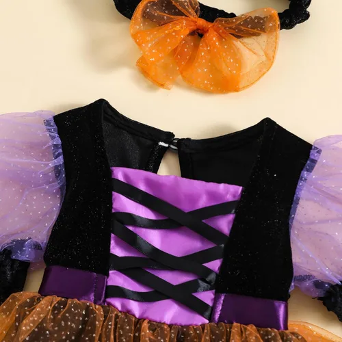 Vista 3 de Disfraz de Halloween para bebé recién nacida, manga abombada, murciélago Black