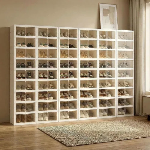 Vista 13 de Organizador de Zapatos Plegable Caja de Almacenamiento, Estante de Zapatos Plegable Portátil Extra Grande para Closet, Caja de Almacenamiento
