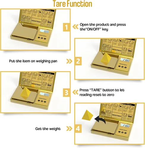 Vista 4 de WEIGHTMAN Báscula digital gramos, escala de bolsillo de 7.05 oz/0.00 oz, chapado en titanio dorado, pantalla LCD retroiluminada, mini báscula