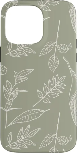 Vista 21 de Carcasa para iPhone 16, diseño de hojas y flores, color verde salvia