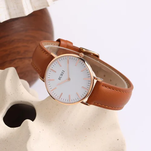 Vista 2 de BUREI Reloj de malla de acero inoxidable dorado para mujer, analógico, de cuarzo, impermeable, delicado reloj de pulsera para mujer, regalos