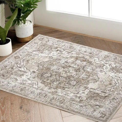 Vista 46 de jinchan Alfombra floral primaveral de 2 x 3 pies para entrada, alfombra desgastada lavable, de pelo corto, suave, pequeña, antideslizante, tapete