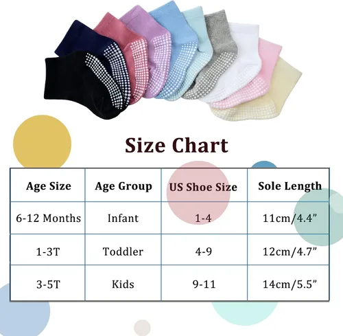 Vista 3 de Tenpluszero Calcetines de algodón antideslizantes para niños pequeños calcetines de algodón con agarres para bebés niños y niñas